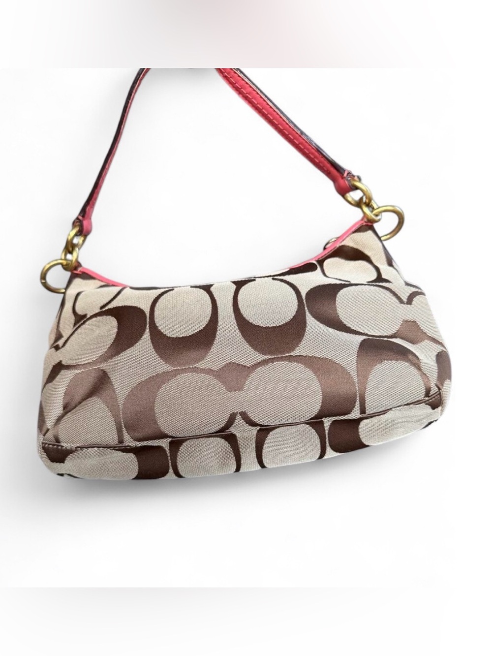 Coach Beige Signature Canvas Shoulder Bag with Pink Stripes - Picture 9 of 15
